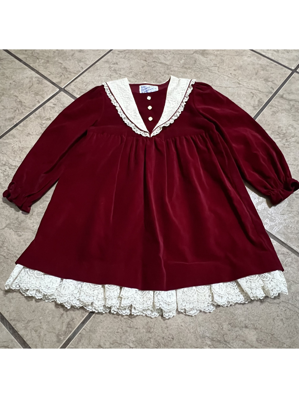 Vintage Special Ingredients Velvet Ruffle Lace Trim Red Cotton Dress 3T Holiday